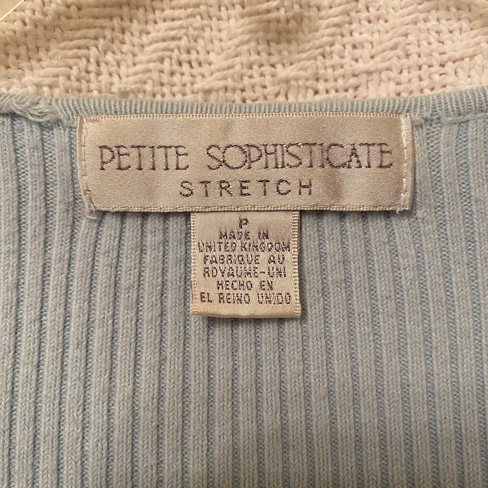 Petite sophisticate, SP, light blue sweater